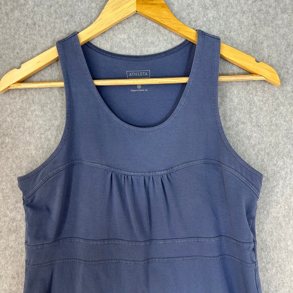 Athleta Organic Cotton Racerback Tank Dress Blue Empire Waist Womens Size Medium - Picture 2 of 11